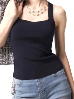NEW WHBM Square Neck Forme Tank Top Officer Blue Size M